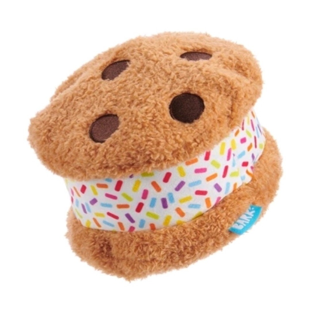 BarkBox Funfetchi Sniffwich Dog Toy Squeaker & Crinkle Bark Box XS/S Cookie NWT